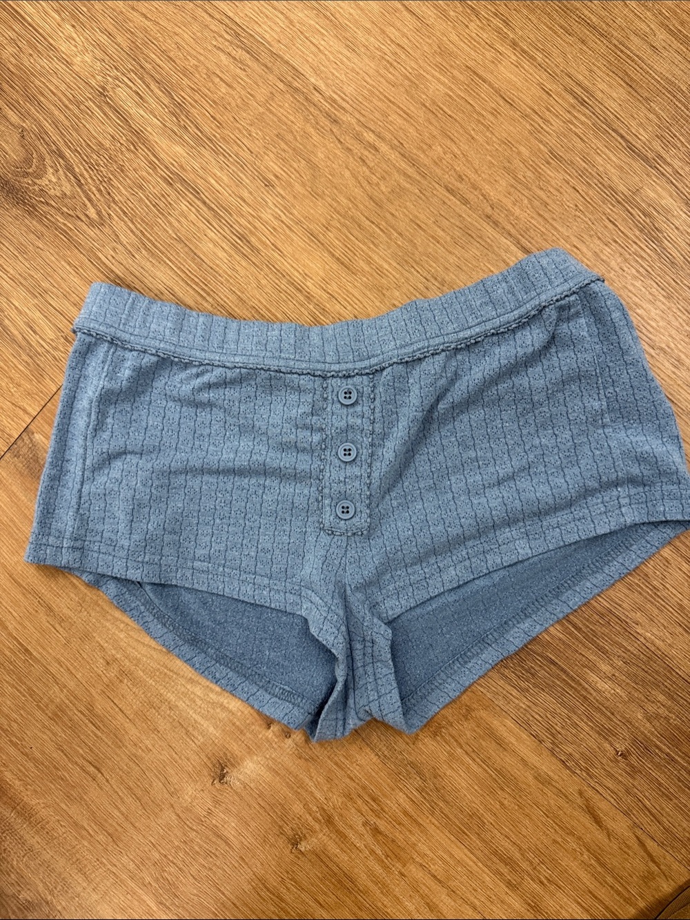 Edikted Light Blue Ribbed Bike Shorts with Button Front